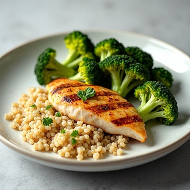 Grilled Chicken Breast with Quinoa and Roasted Broccoli