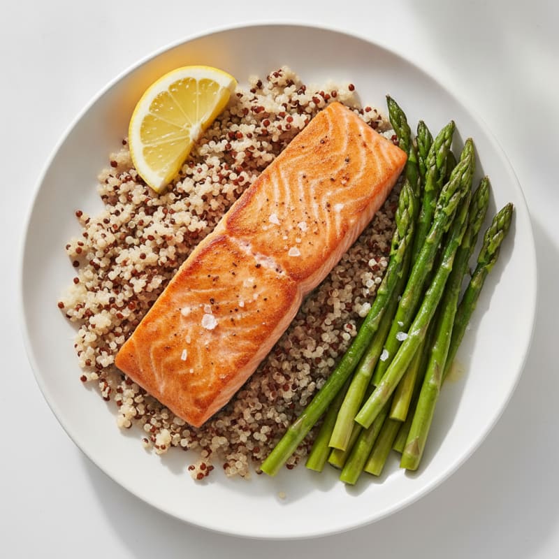 Seared Salmon Fillet with Quinoa and Sauteed Asparagus