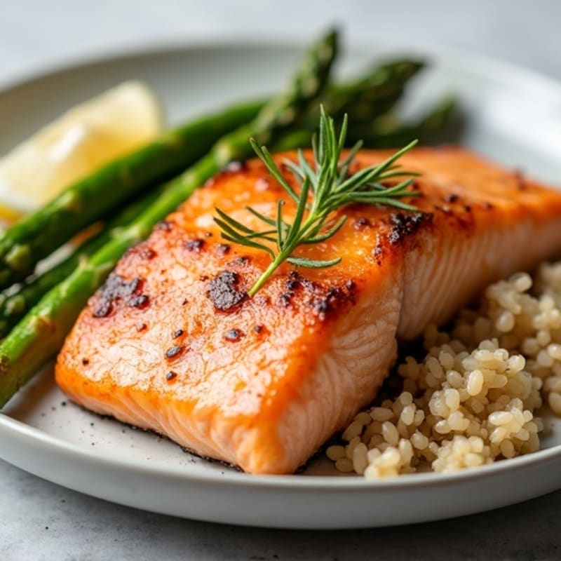 Seared Salmon with Steamed Asparagus and Brown Rice