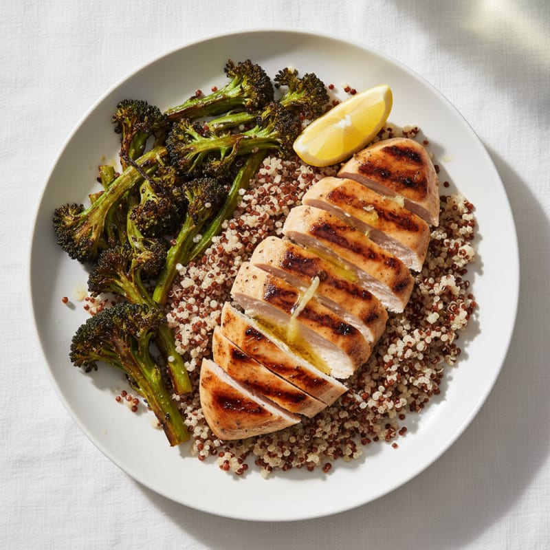 Grilled Chicken Breast with Quinoa and Roasted Broccoli