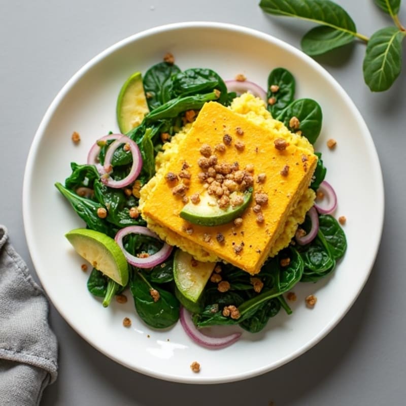 Silky Tofu Scramble with Sautéed Spinach and Hemp Seeds