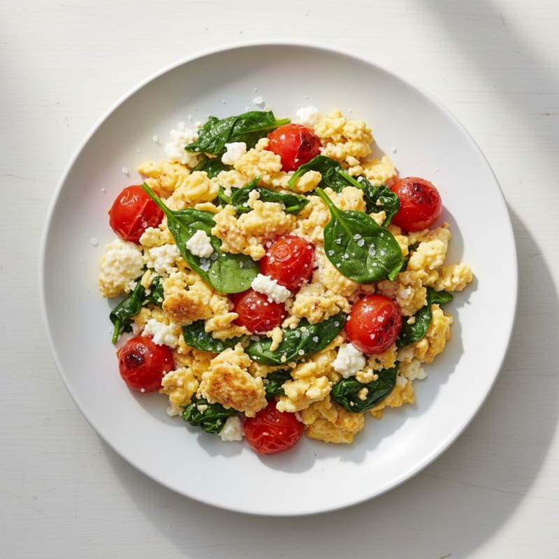 Cottage Cheese Egg Scramble with Spinach and Tomatoes