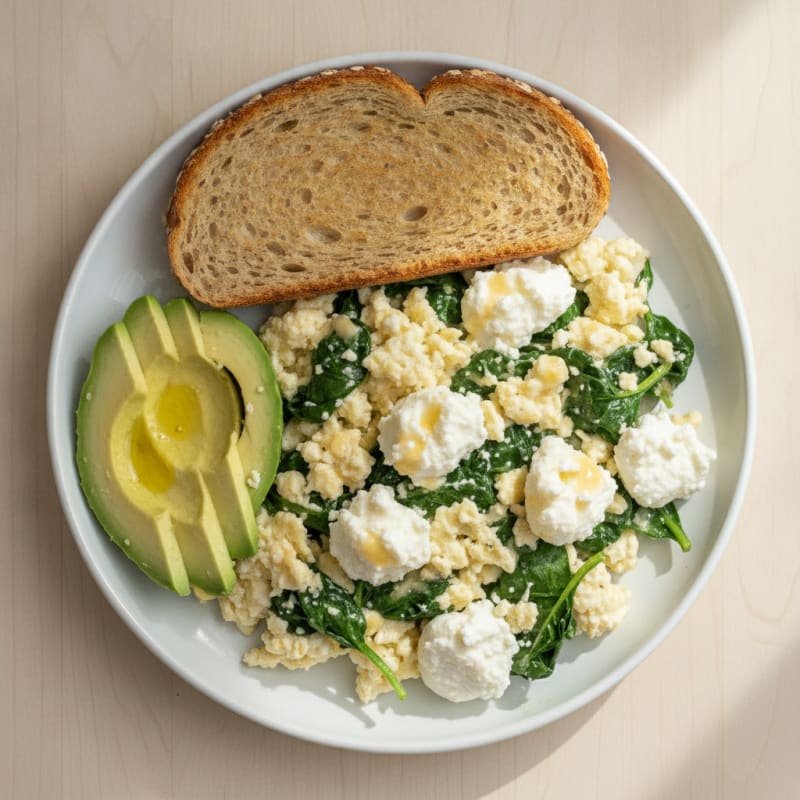 Egg White and Spinach Scramble with Cottage Cheese