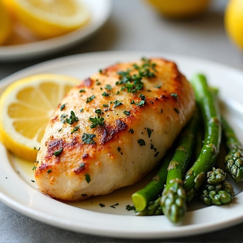 Pan-Seared Lemon Herb Chicken with Roasted Asparagus