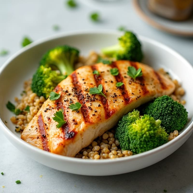 Grilled Chicken Breast with Quinoa and Roasted Broccoli