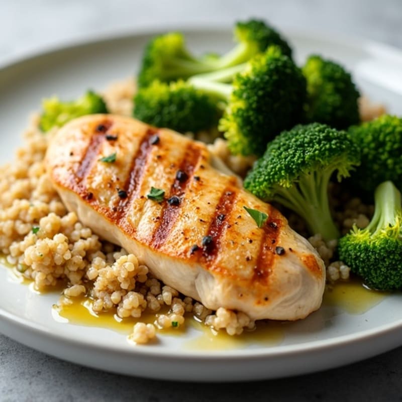 Grilled Chicken Breast with Quinoa and Roasted Broccoli
