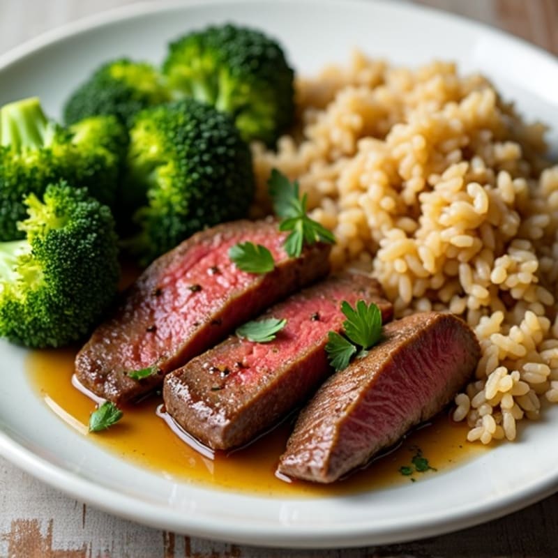 Tender Beef and Crispy Broccoli with Brown Rice