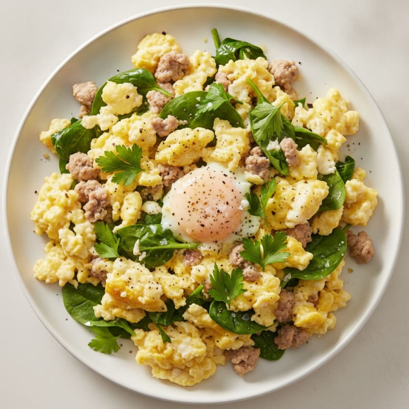 Parsley Scrambled Eggs with Extra Egg White and Lean Turkey
