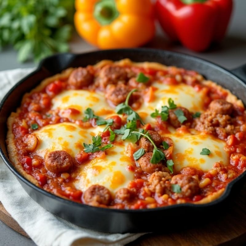 Meat Lover's Cheesy Pizza Skillet