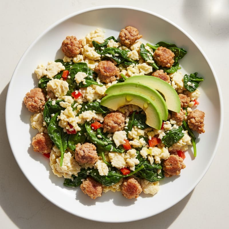 Egg White Spinach Scramble with Turkey Sausage