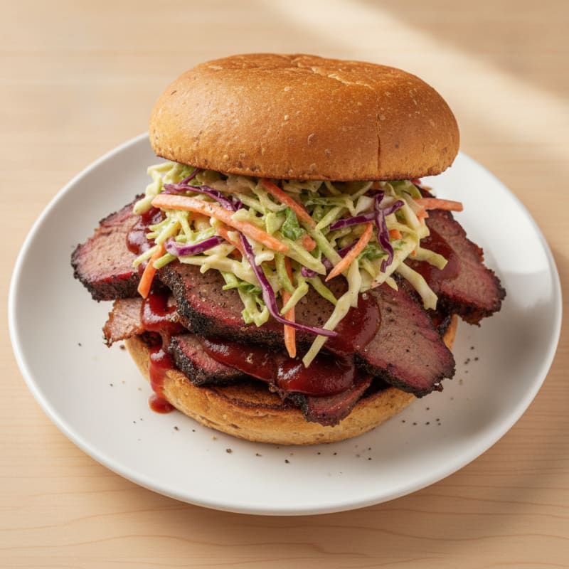 Smoked Brisket Sandwich with Tangy Slaw