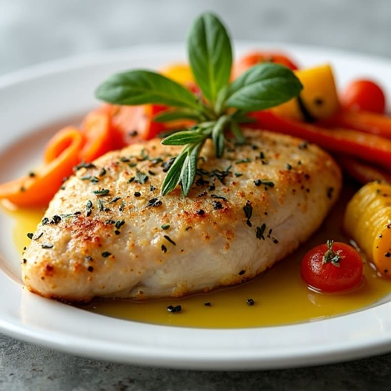 Herb-Crusted Pan Seared Chicken with Roasted Vegetables
