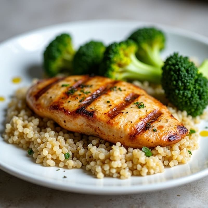 Grilled Chicken Breast with Quinoa and Roasted Broccoli
