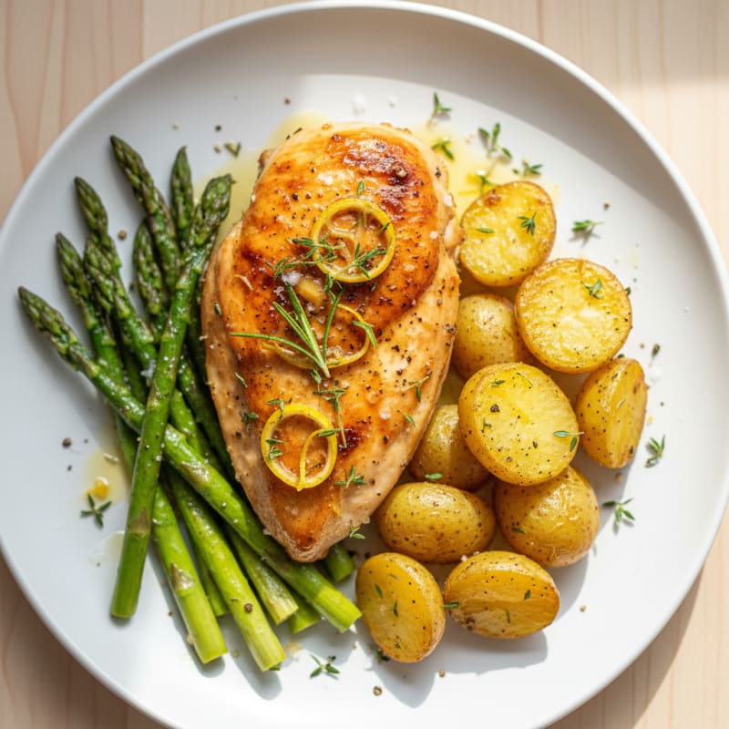 Lemon Herb Roasted Chicken with Asparagus