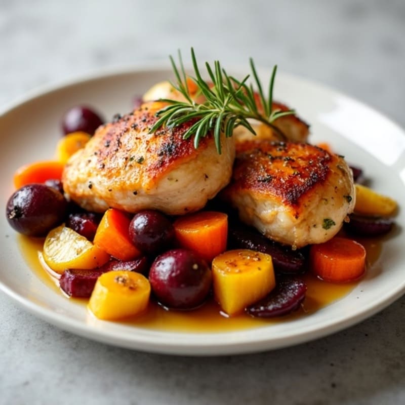 Crispy Lemon-Herb Roasted Chicken Thighs with Roasted Root Vegetables