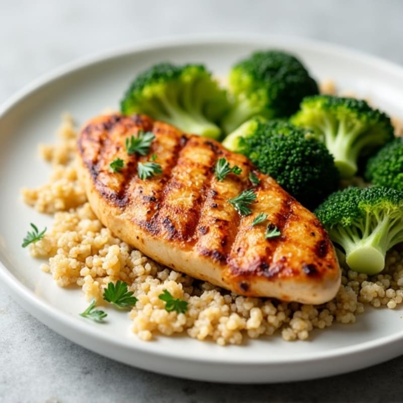 Grilled Chicken Breast with Quinoa and Steamed Broccoli