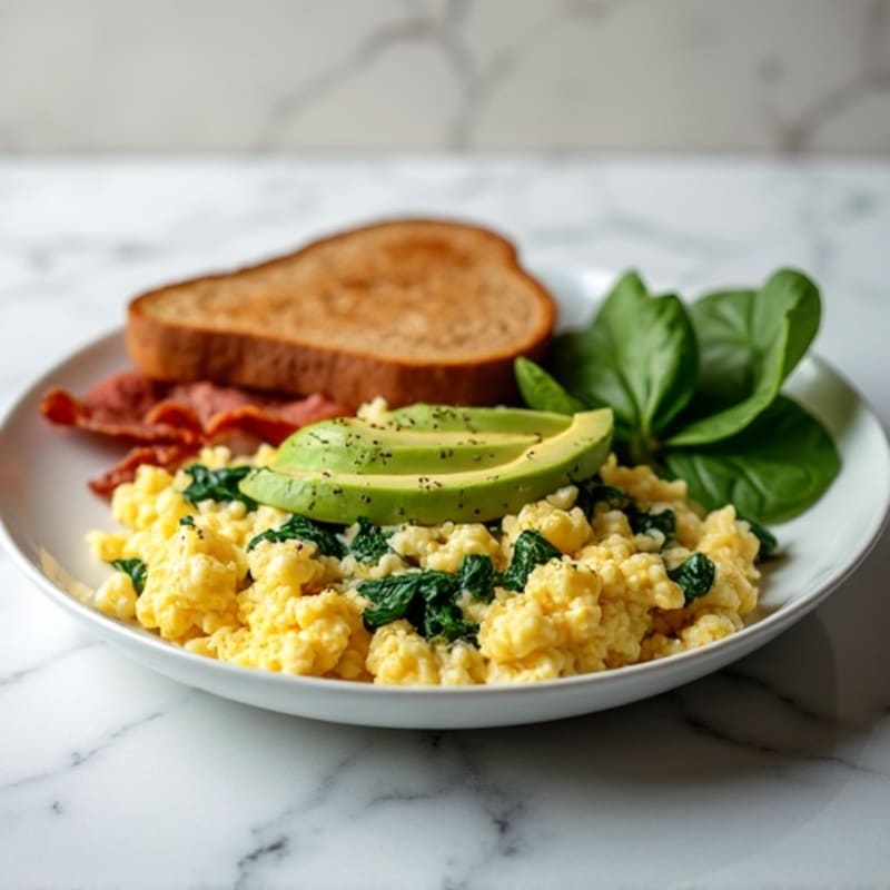 Egg White Spinach Scramble with Turkey Bacon