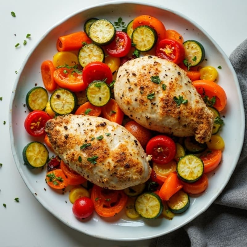 Herb-Crusted Sheet Pan Chicken with Roasted Rainbow Vegetables
