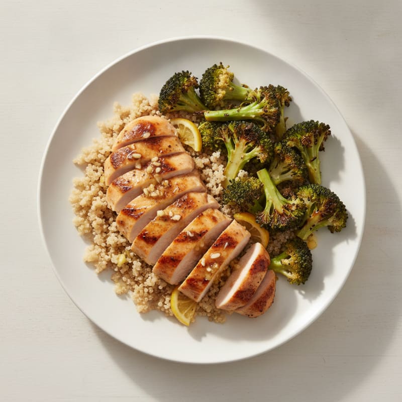 Grilled Chicken Breast with Quinoa and Roasted Broccoli
