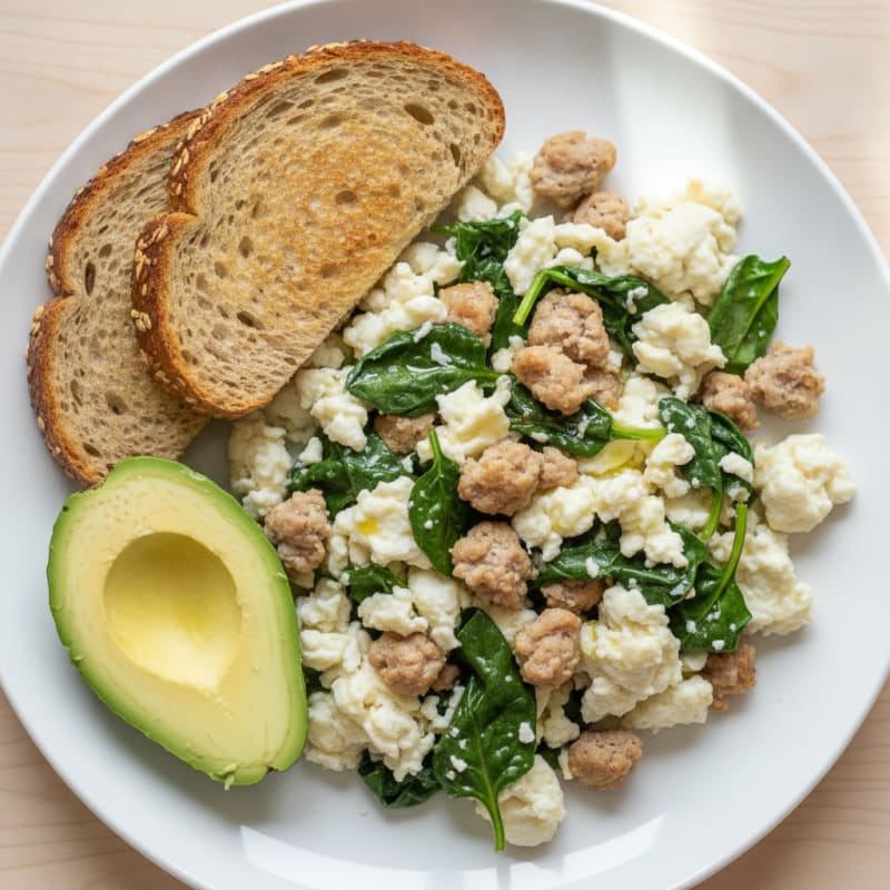 Egg White and Turkey Sausage Scramble with Spinach
