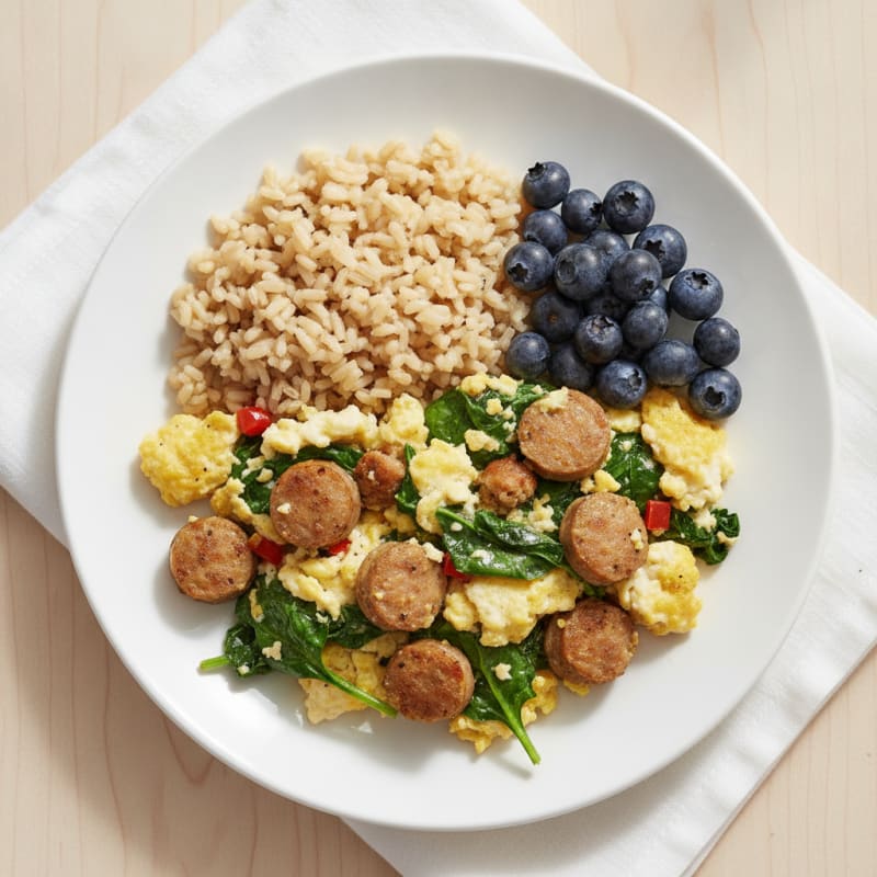 Egg White Scramble with Spinach and Turkey Sausage