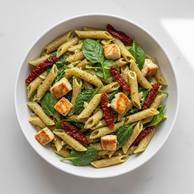 Creamy Pesto Chicken Pasta with Sun-Dried Tomatoes