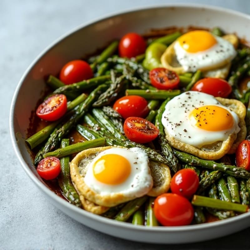 Sheet Pan Eggs with Roasted Asparagus and Cherry Tomatoes