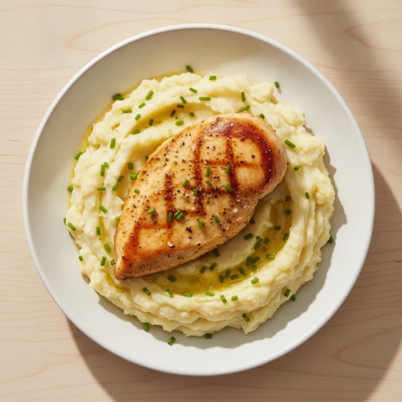 Buttery Garlic Mashed Potatoes with Pan-Seared Herb Chicken