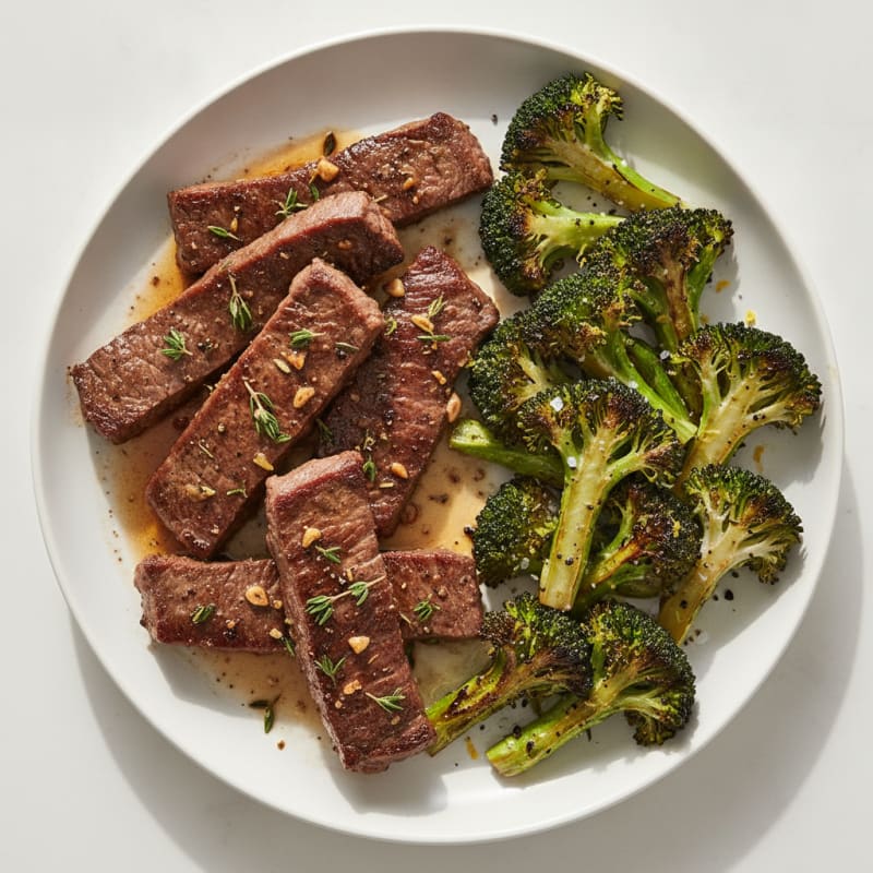 Seared Lean Beef Strips with Roasted Broccoli