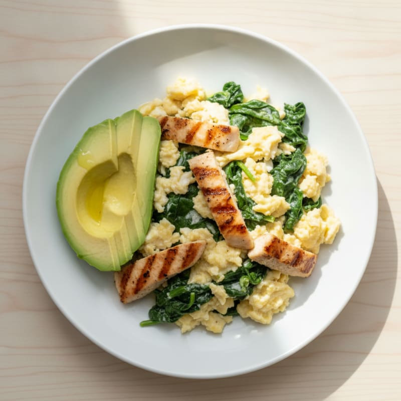 Scrambled Egg Whites with Grilled Chicken and Spinach