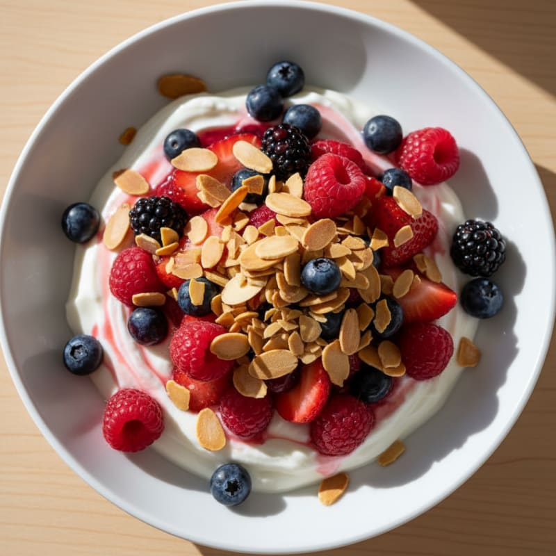 Greek Yogurt Protein Parfait with Mixed Berries and Almonds