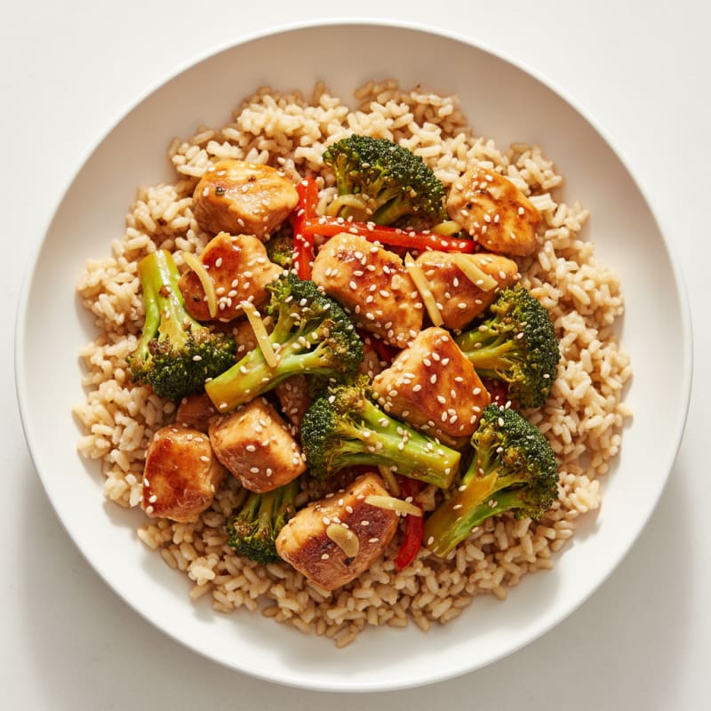 Ginger-Soy Chicken Stir Fry with Brown Rice and Broccoli