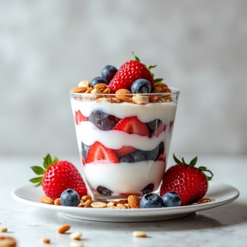 Greek Yogurt Protein Parfait with Mixed Berries and Almonds