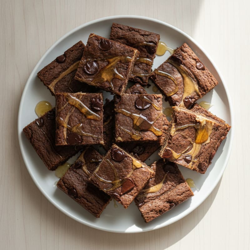 High-Protein Brownie Cookie Bars with Honey Drizzle