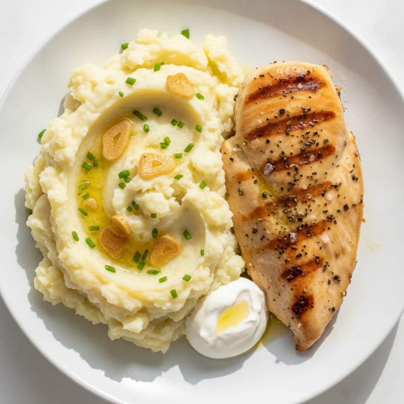 Buttery Garlic Mashed Potatoes with Herb-Grilled Chicken