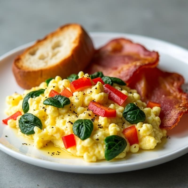 Egg White Scramble with Turkey Bacon and Sourdough Toast