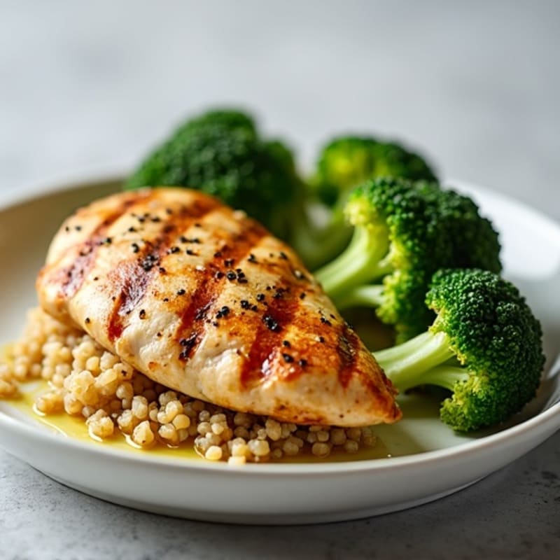 Grilled Chicken Breast with Quinoa and Steamed Broccoli