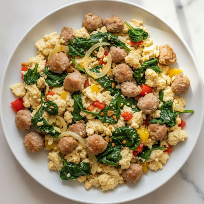 Egg White Scramble with Turkey Sausage and Spinach