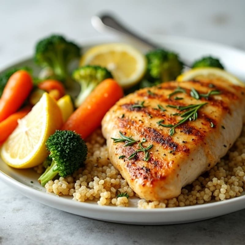 Lemon Herb Roasted Chicken with Roasted Vegetables and Quinoa