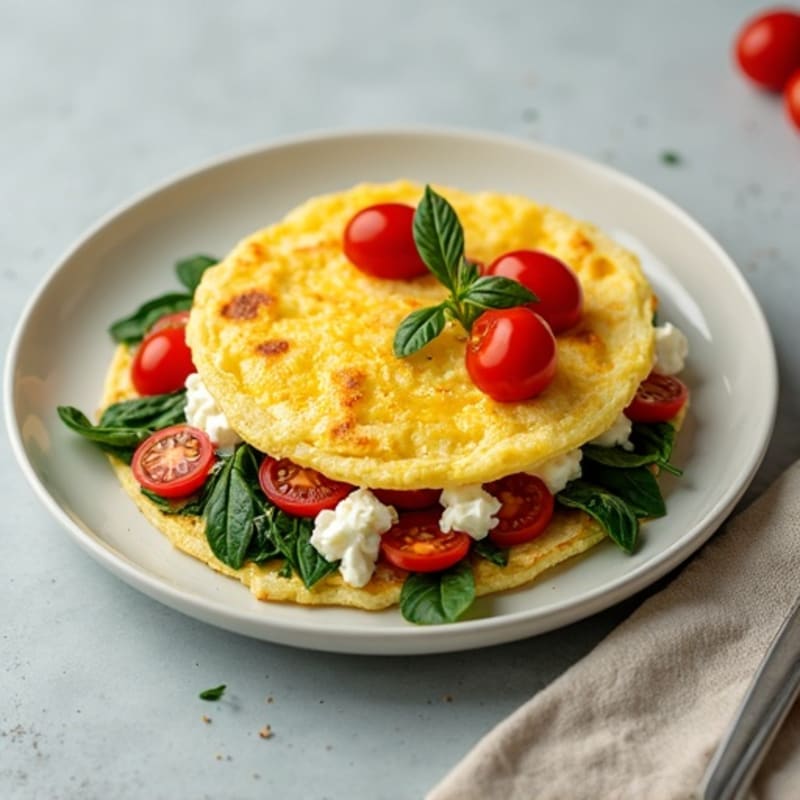 Egg White Spinach Omelette with Cottage Cheese and Cherry Tomatoes