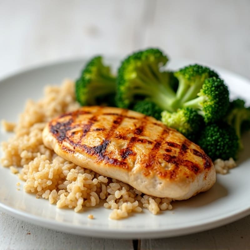 Grilled Chicken Breast with Roasted Broccoli and Brown Rice