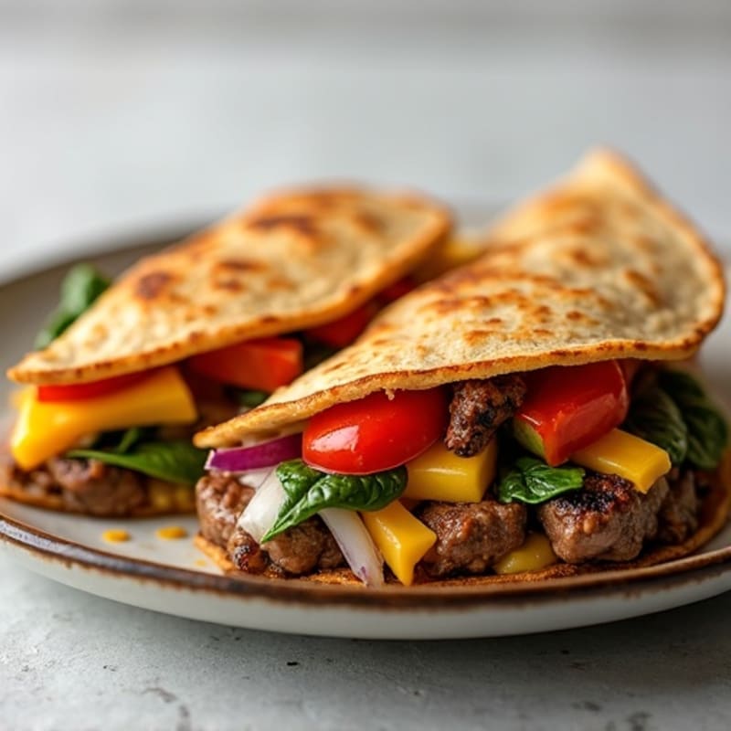 Crispy Steak and Loaded Veggie Whole Wheat Quesadillas