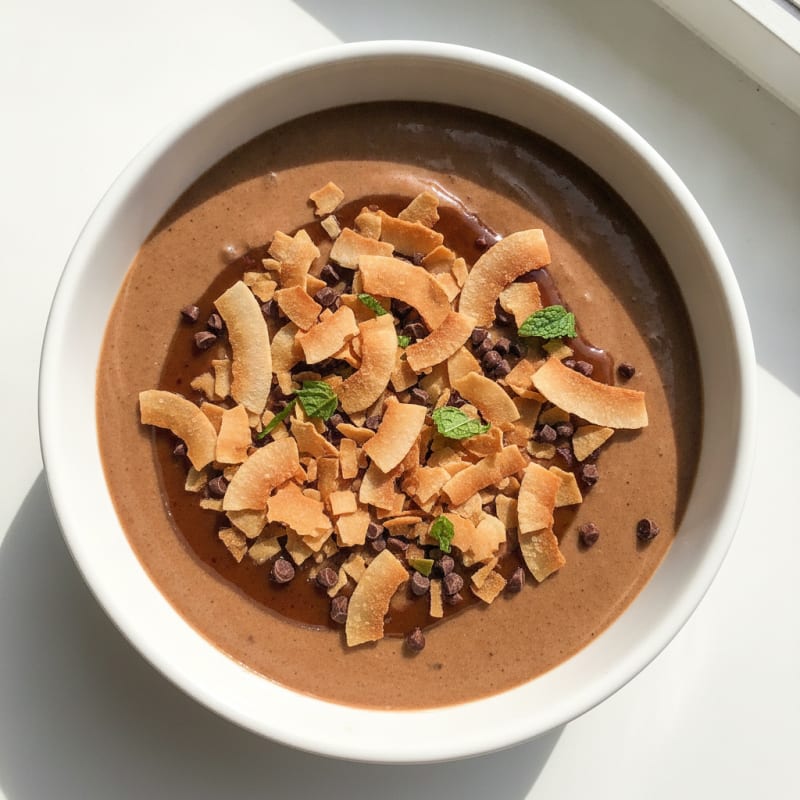 Silky Chocolate Protein Pudding with Toasted Coconut