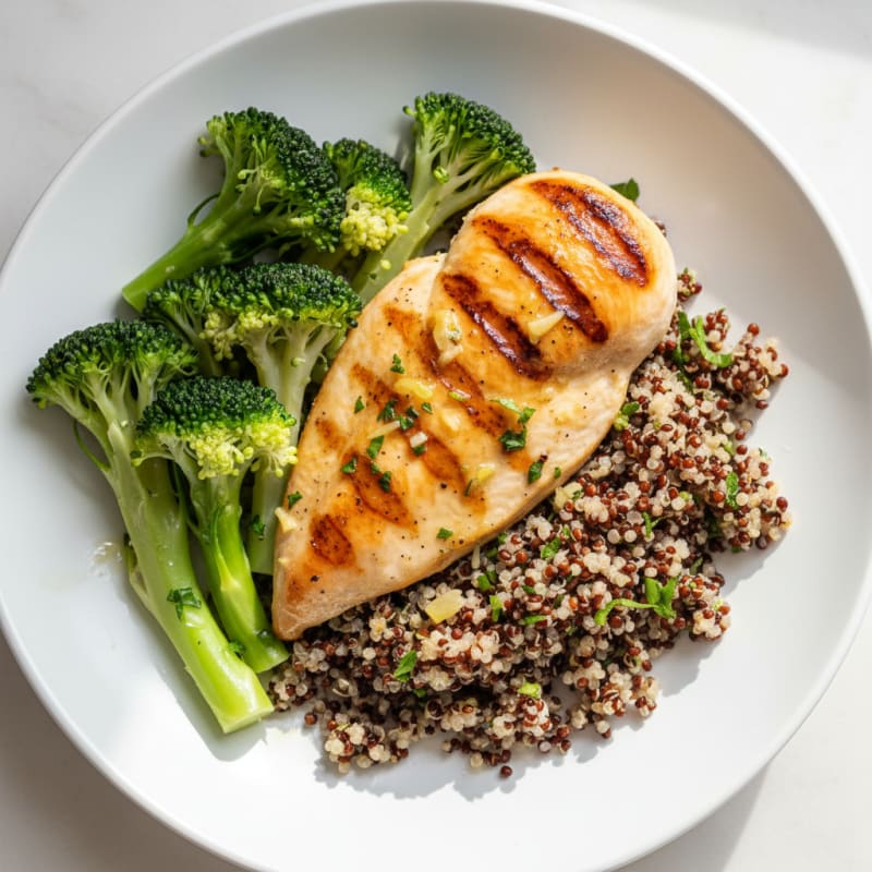 Grilled Chicken Breast with Quinoa and Steamed Broccoli