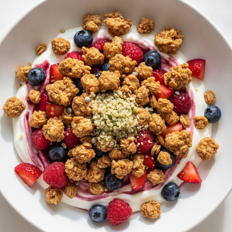 Creamy Greek Yogurt with Mixed Berries and Protein Granola