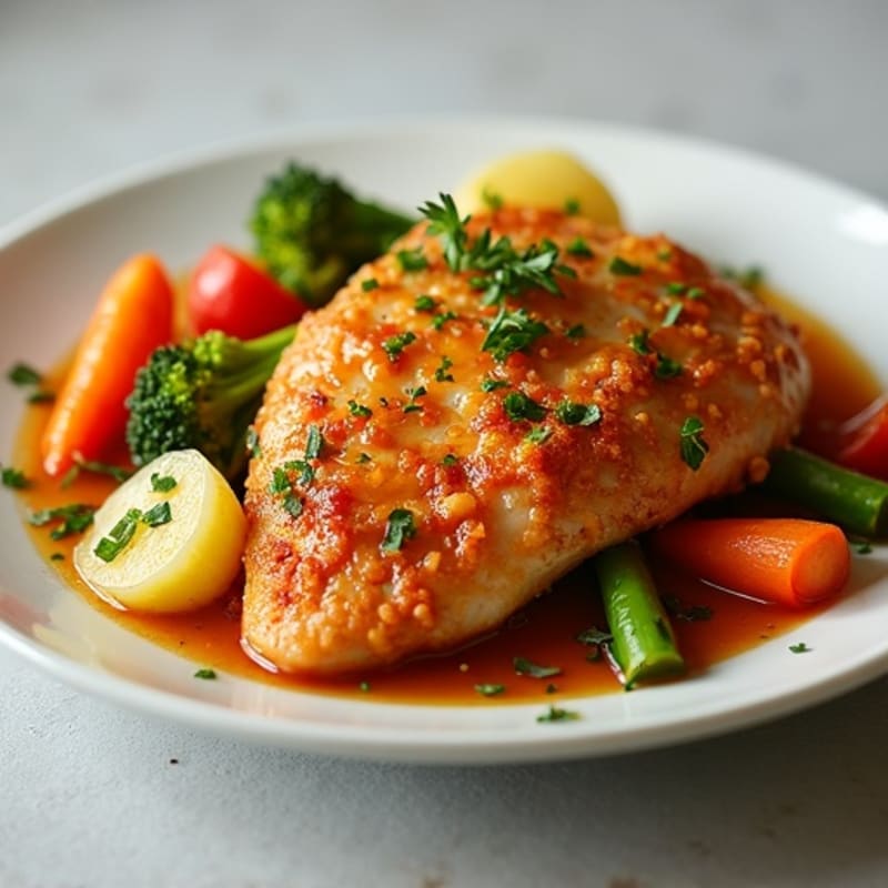 Crispy Sweet and Sour Chicken with Roasted Vegetables