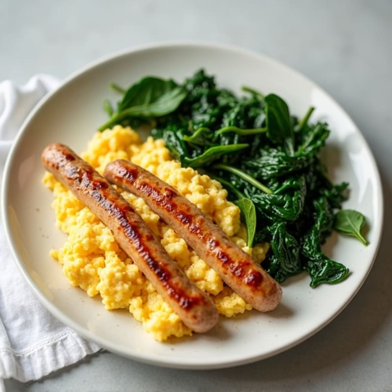 Scrambled Egg Whites with Sautéed Spinach and Grilled Turkey Sausage