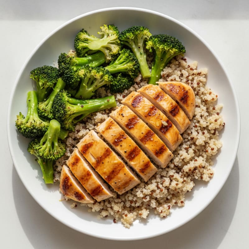Grilled Chicken Breast with Quinoa and Steamed Broccoli