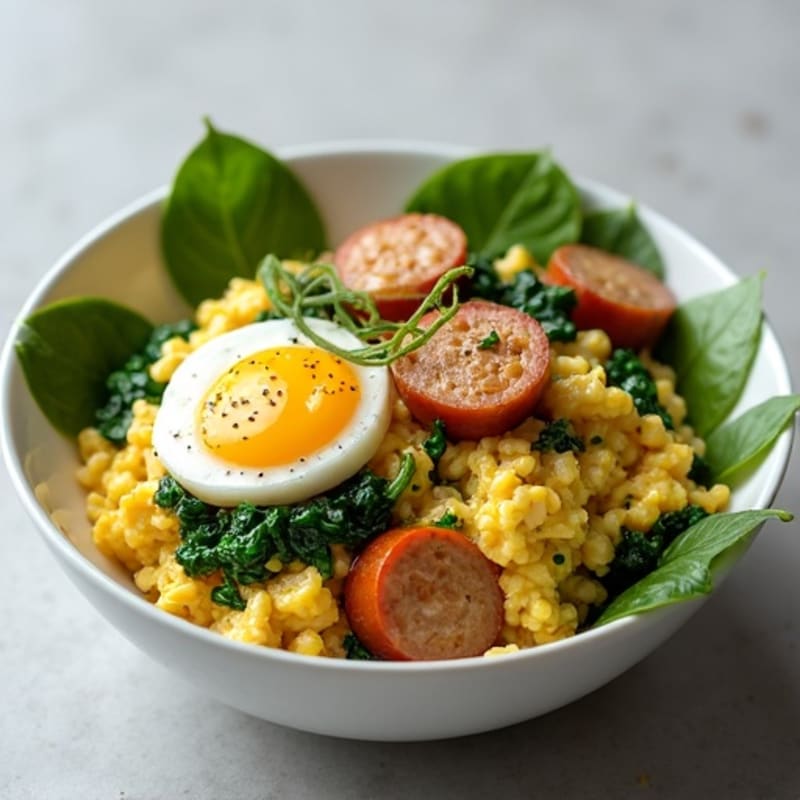Egg White and Chicken Sausage Scramble with Spinach