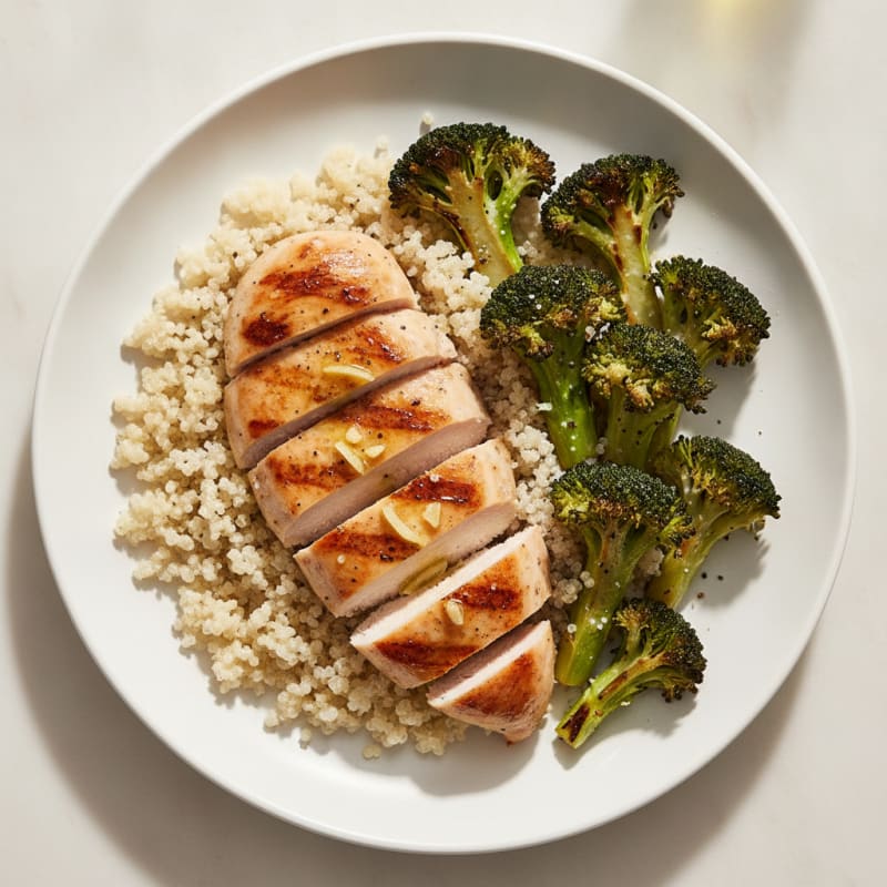 Grilled Chicken Breast with Roasted Broccoli and Quinoa